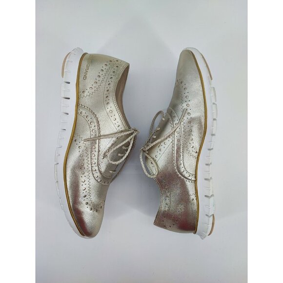 Cole Haan Women's Zerogrand Gold Metallic Leather Wingtip Oxfords Shoes Size 8B - Picture 5 of 9